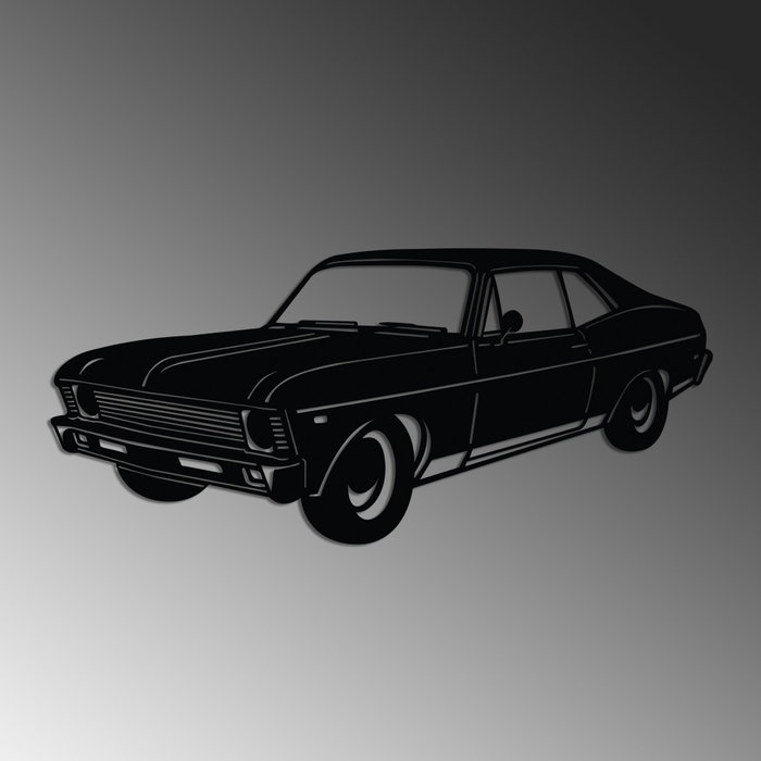 Wallity Chevrolet Nova 1972 Classic Sedan Escultura de pared de metal Negro